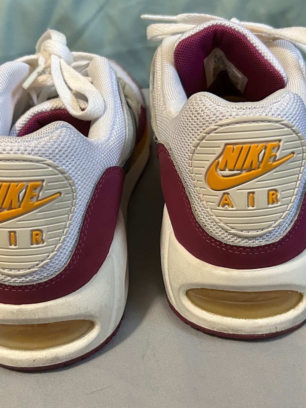 Nike Women’s White Gray Burgundy Sneakers with Yellow Accents - Picture 2 of 5